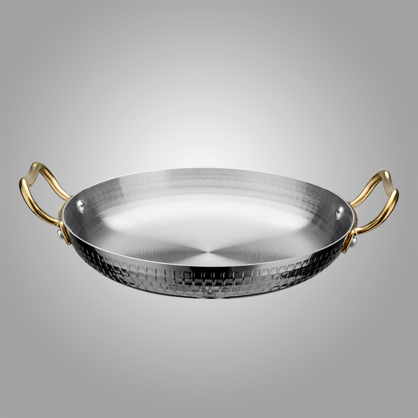 YT003 Tri-ply Hand Hammered Spanish Round Pan with Double Handles, Nonstick Frying Skillet for Home Kitchen Restaurant 