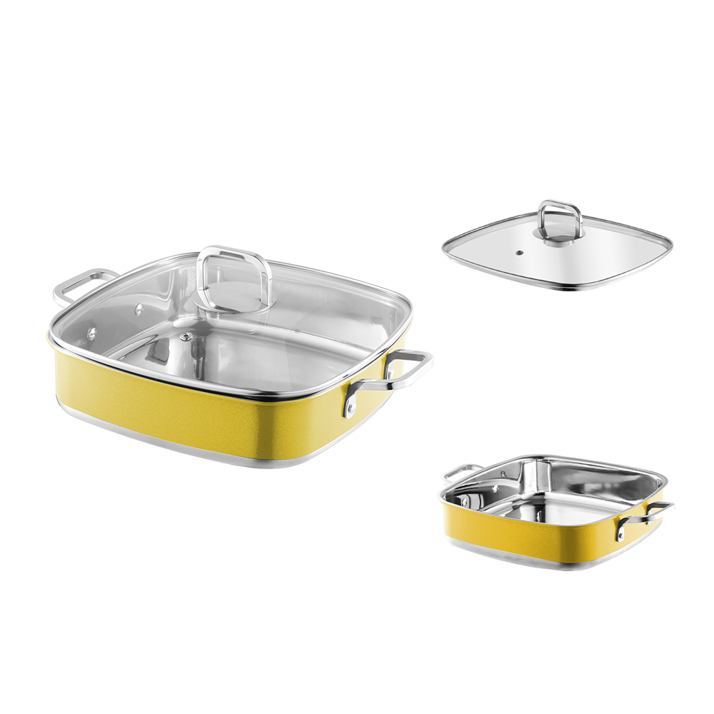 Yapamit Square Stainless Steel 3 ply Cookware Set Kitchen Stew Pot