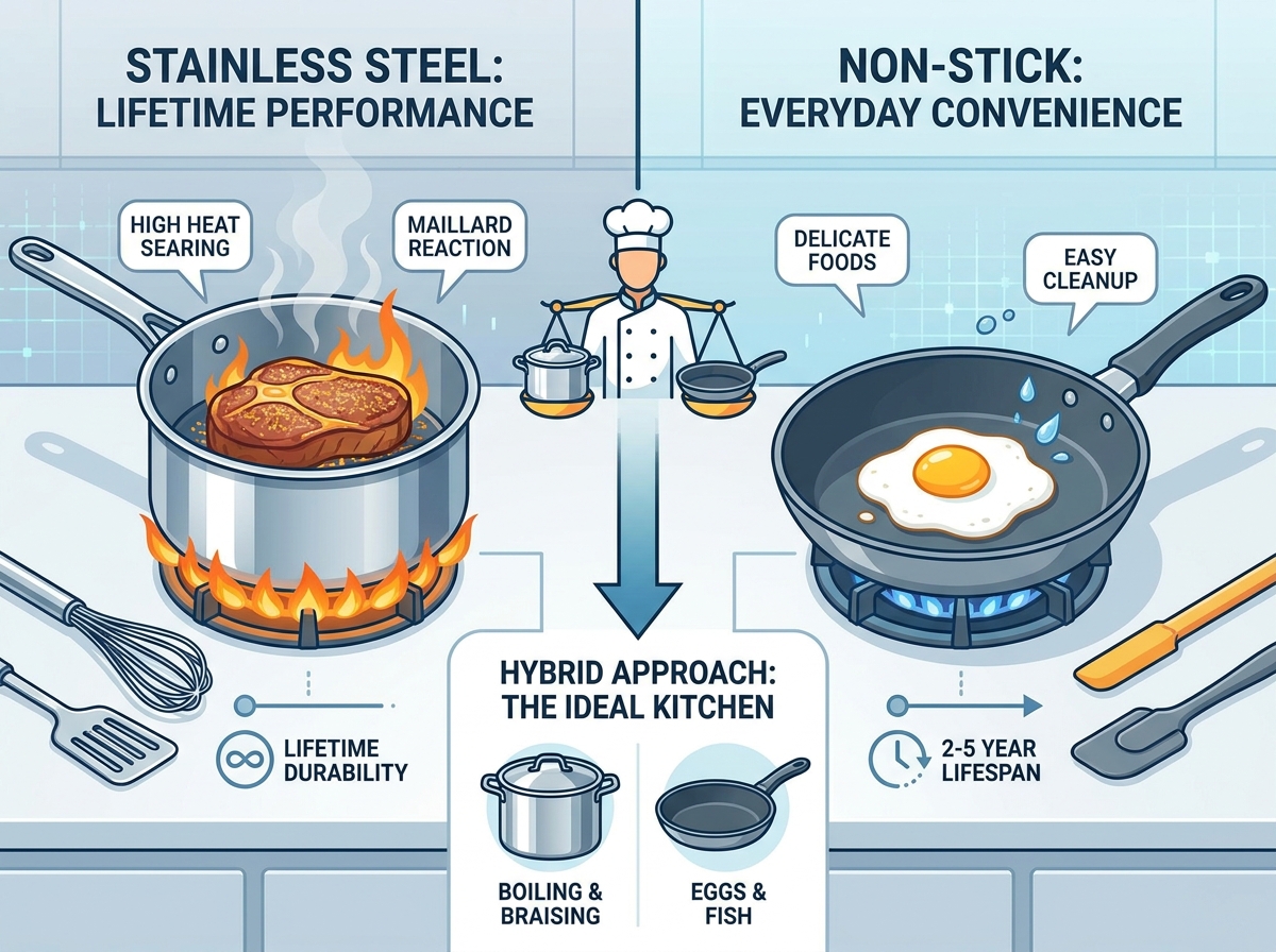 Stainless steel pot cooking on an induction stove